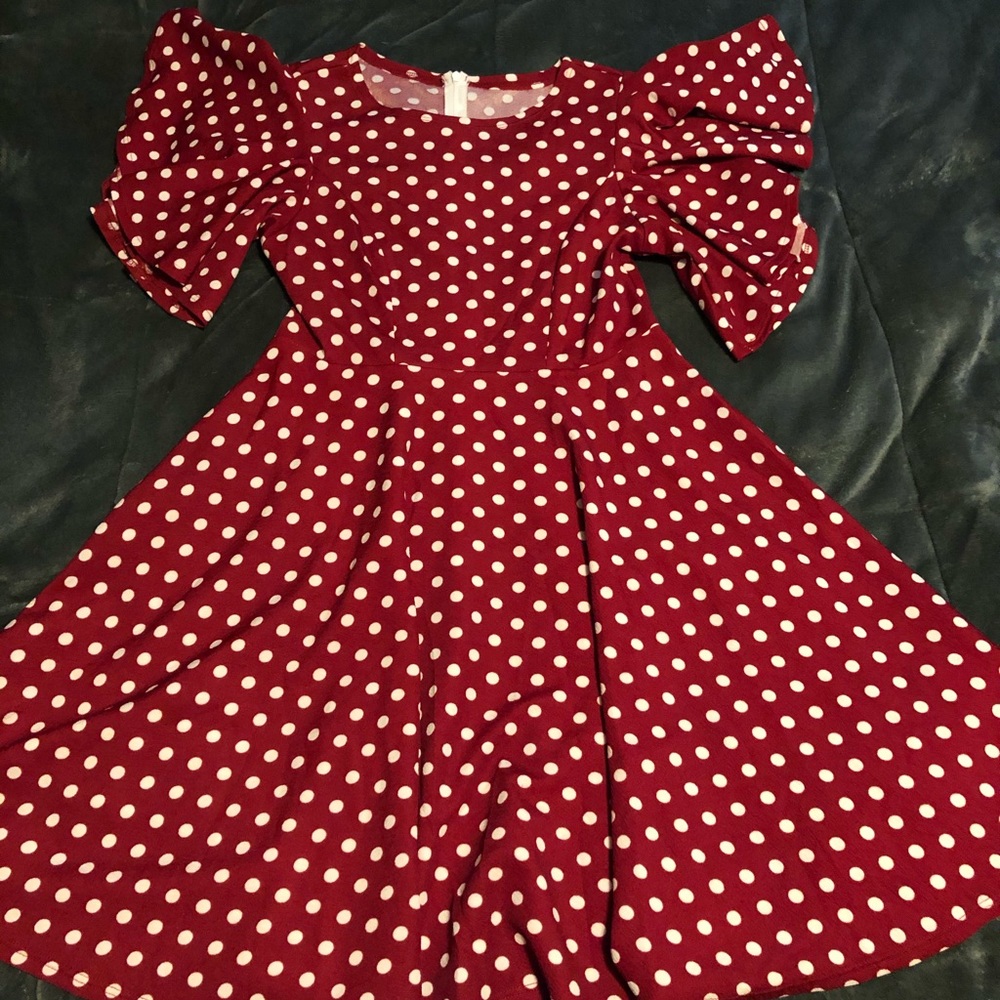 Dark red and white polka dot dress